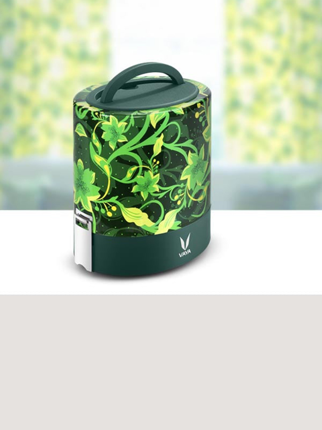

Vaya Women Green & Yellow Floral Printed Stainless Steel Lunch Box-1000 ml