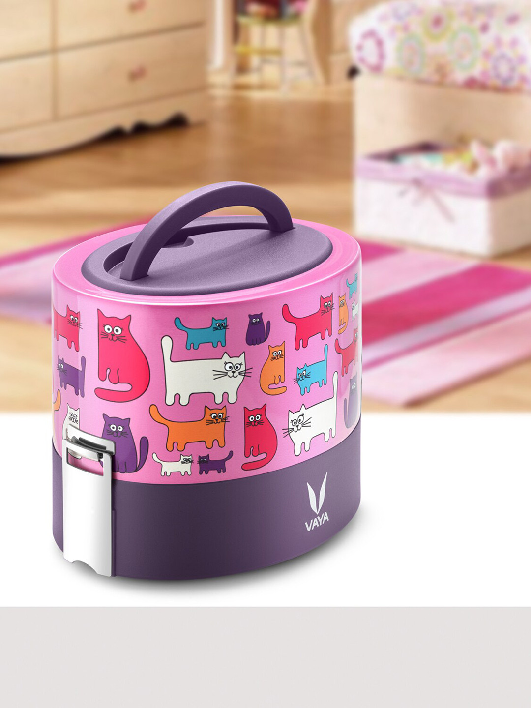 

Vaya Kids Pink & Purple Printed Stainless Steel Lunch Box