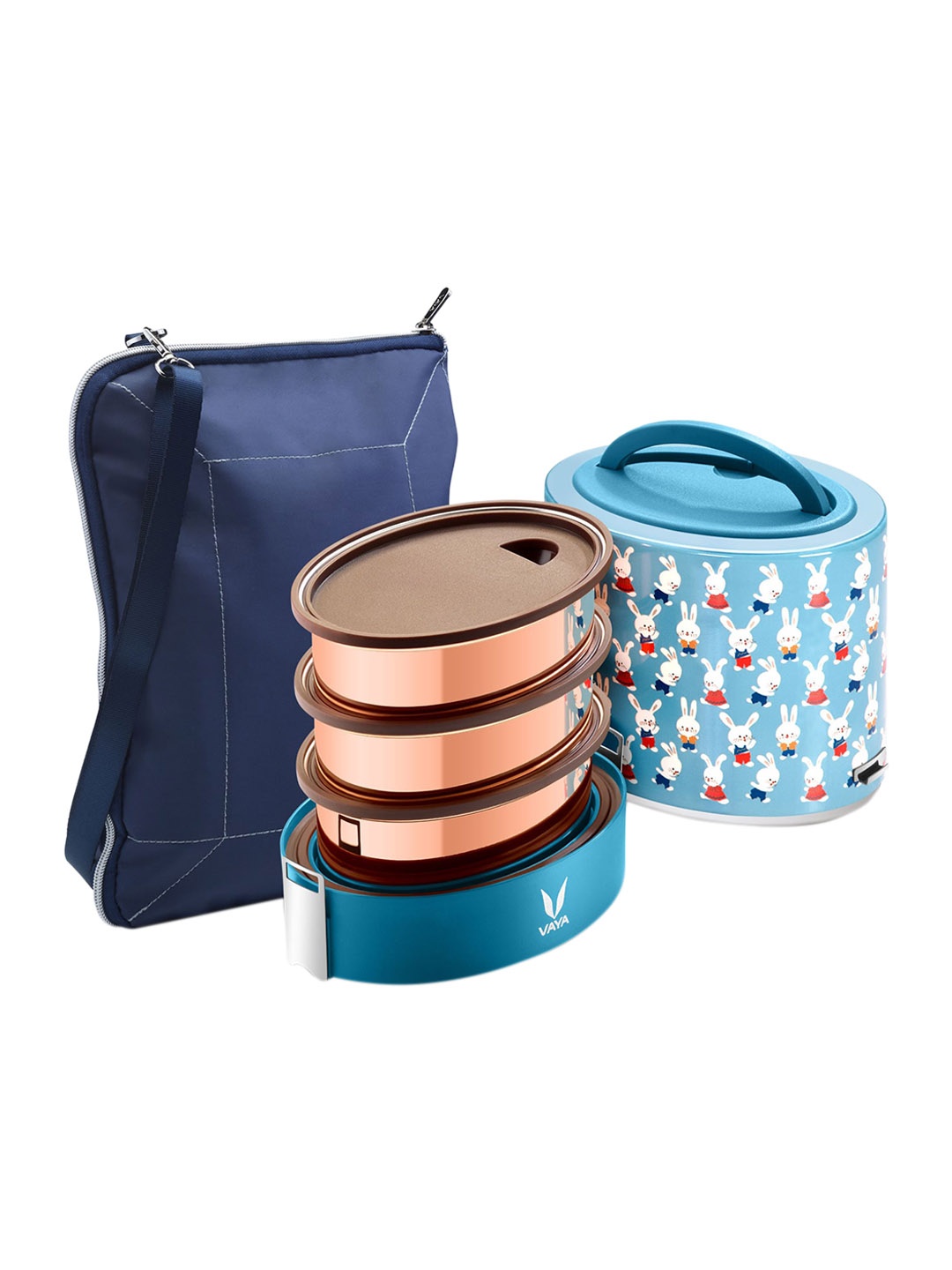 

Vaya Blue & Copper-Toned Tyffyn Lunch Box with Bagmat - 1000ml