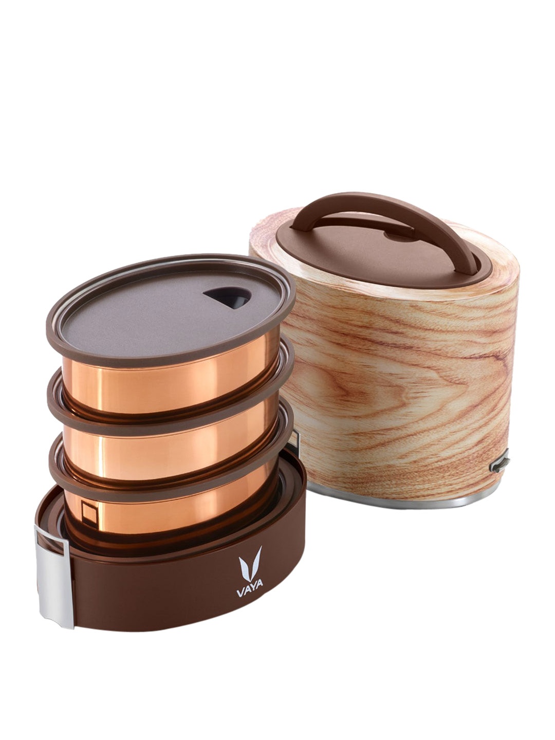 

Vaya Brown Lunch Box with Bagmat & Three Copper Finished Containers 1000ml