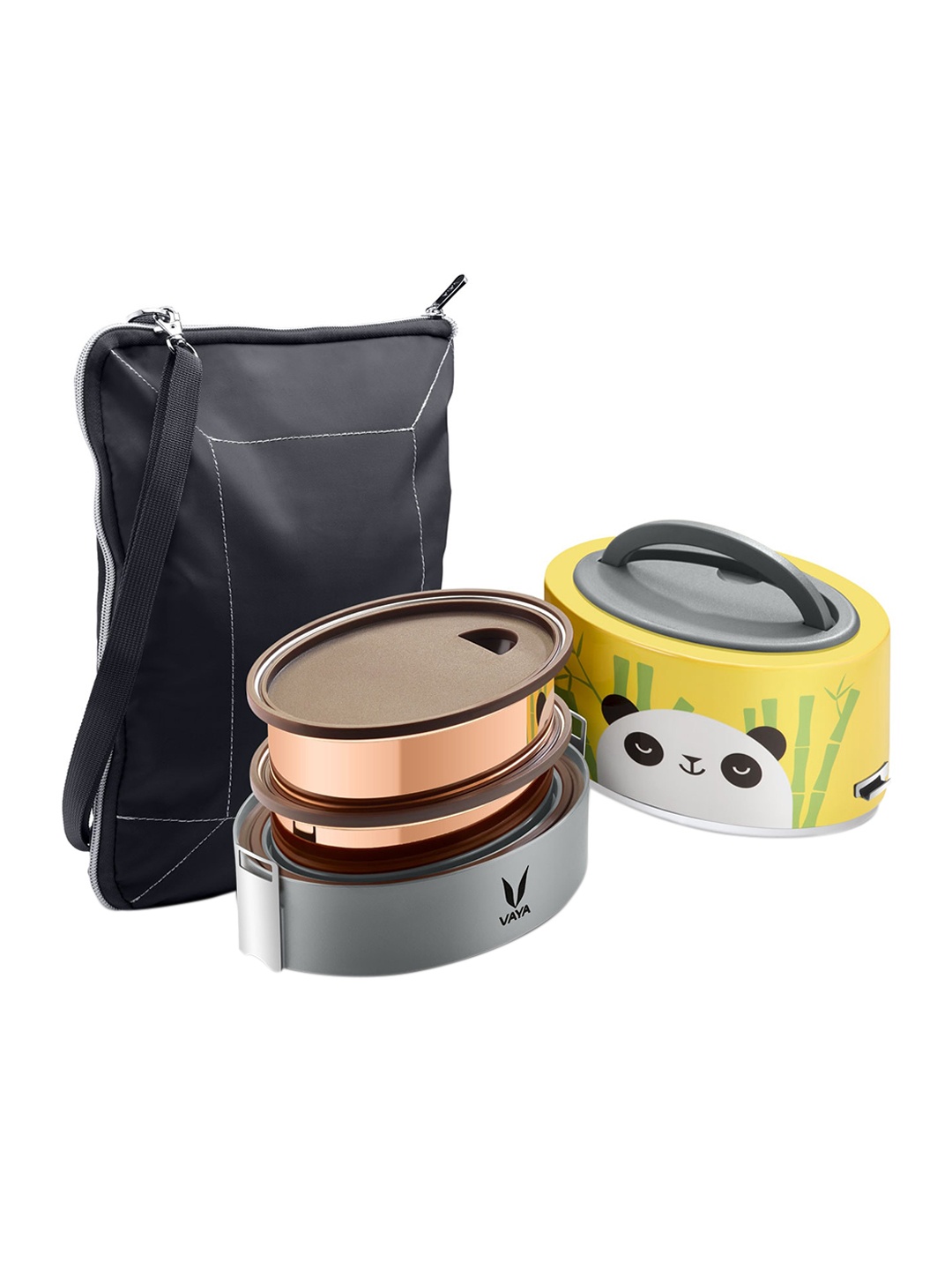

Vaya Yellow Lunch Box with Bagmat & Two Copper Finished Containers 600ml