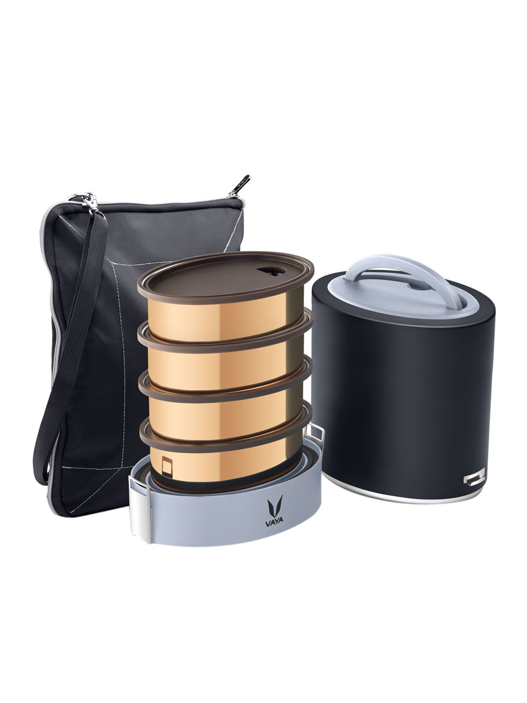 

Vaya Men Black & Silver-Toned Solid Stainless Steel Lunch Box