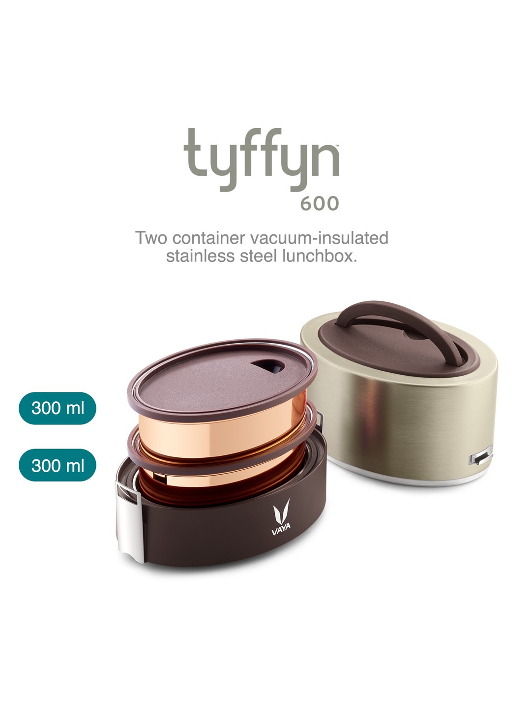 

Vaya Brown Lunch Box with Bagmat & Two Copper Finished Containers 600ml