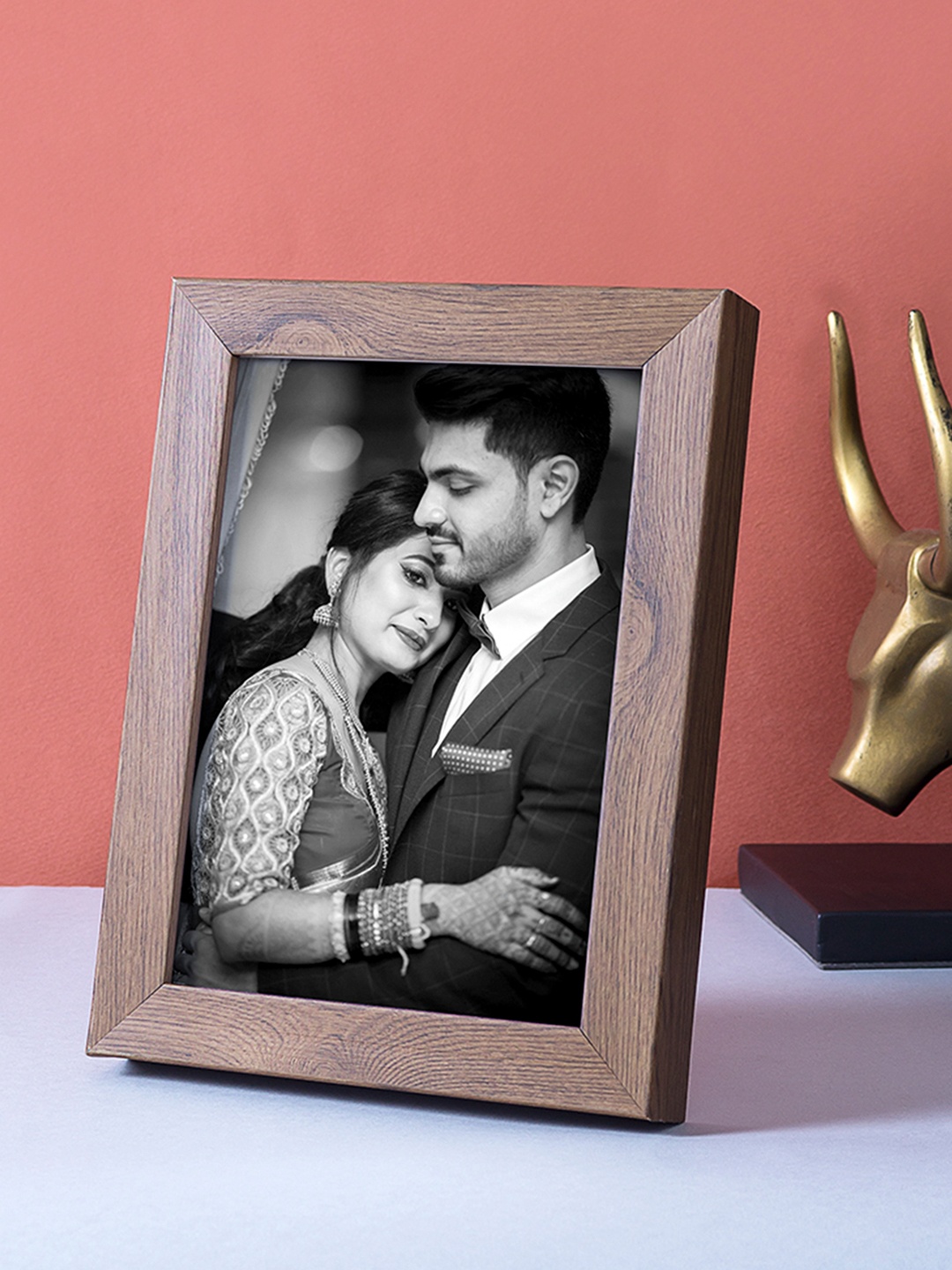 

Golden Peacock Set Of 2 Brown Wooden Table Photo Frames