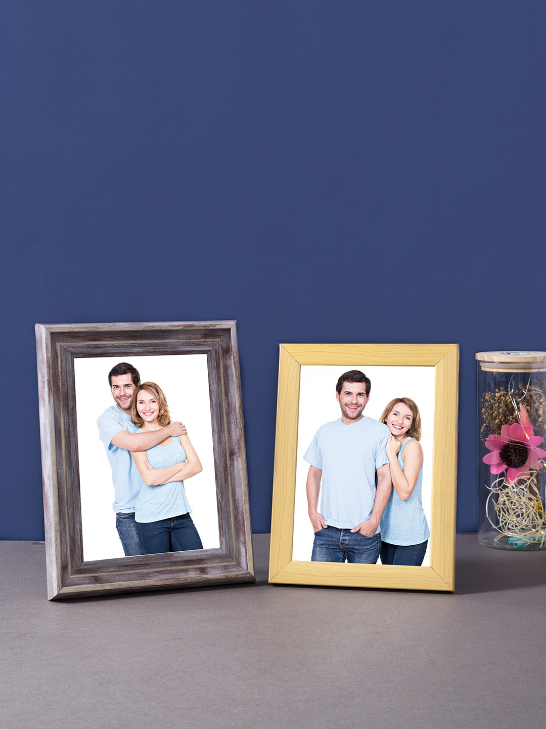 

Golden Peacock Set Of 2 Brown & Grey Wooden Table Top Photo Frame