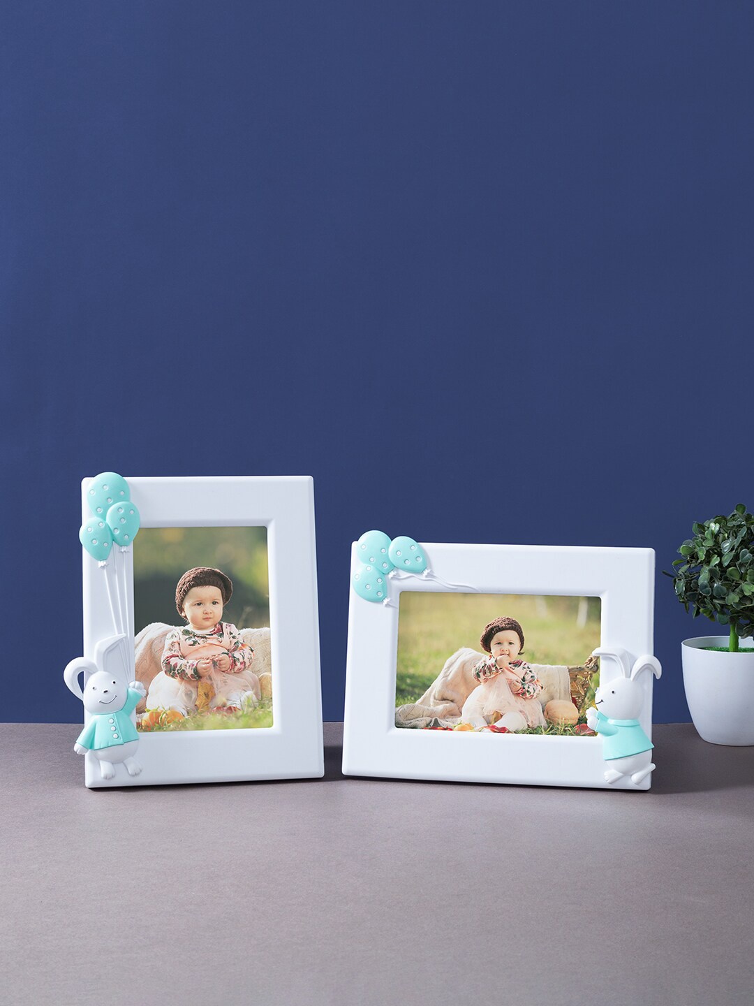 

Golden Peacock Set Of 2 Blue Bunny Rabbit Table Photo Frames