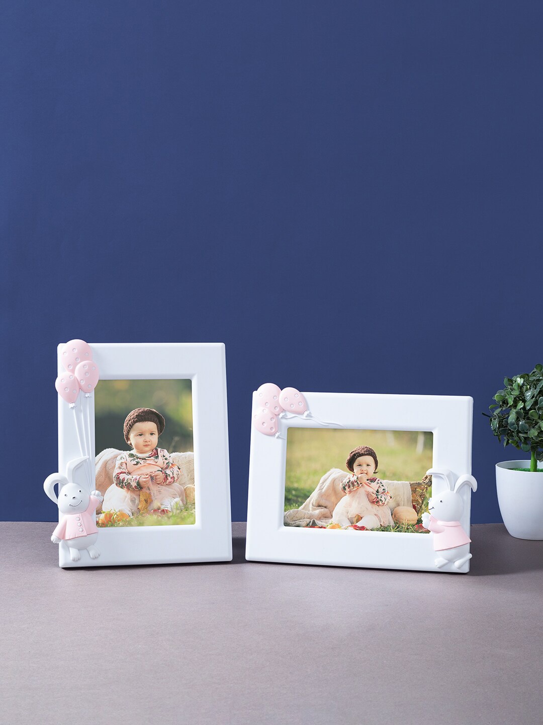 

Golden Peacock Set of 2 Pink & White Bunny Rabbit Table Photo Frame