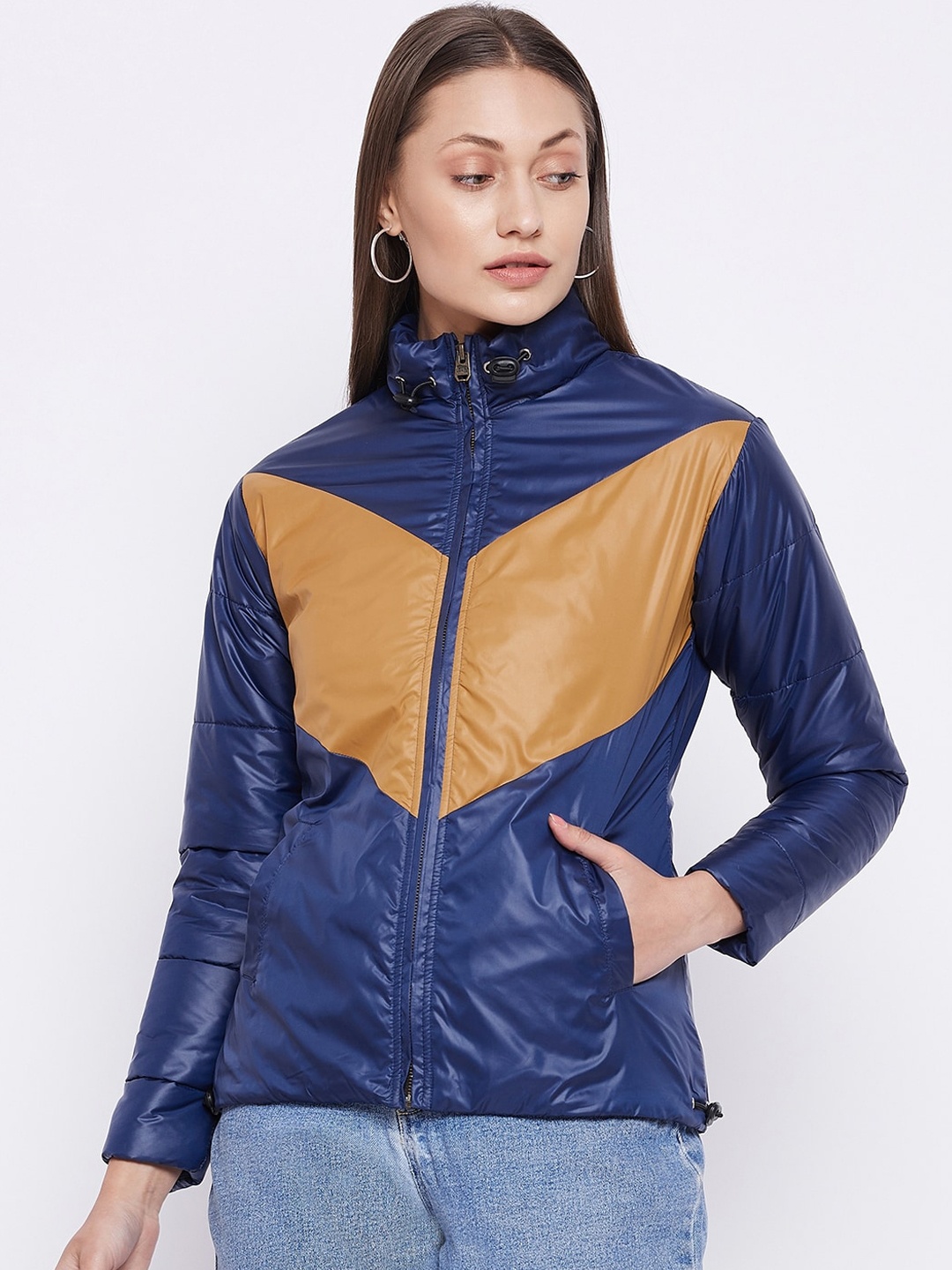 

JUMP USA Women Blue & Beige Colourblocked Puffer Jacket