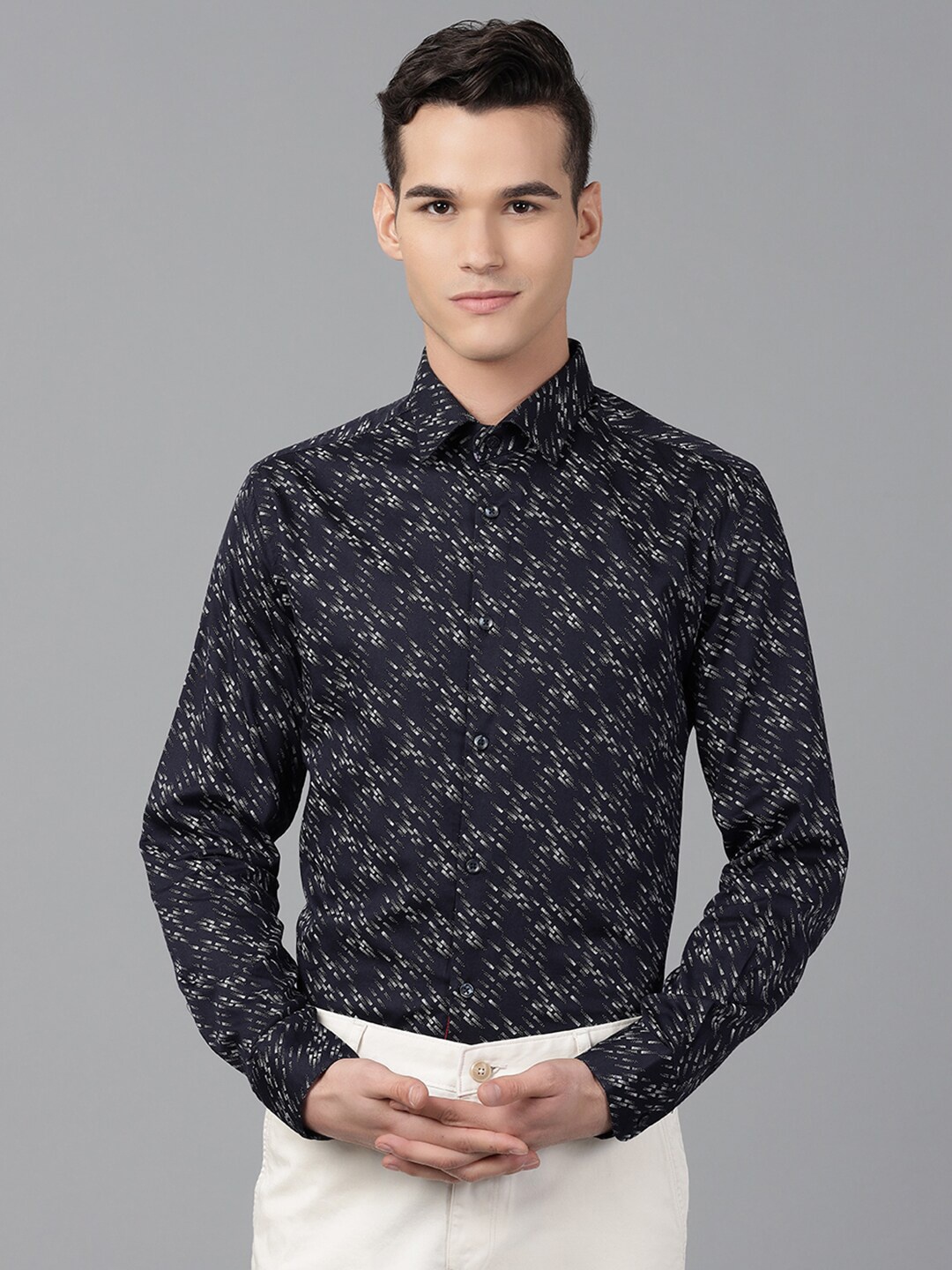 Richlook Men Navy Blue Slim Fit Printed Party Shirt