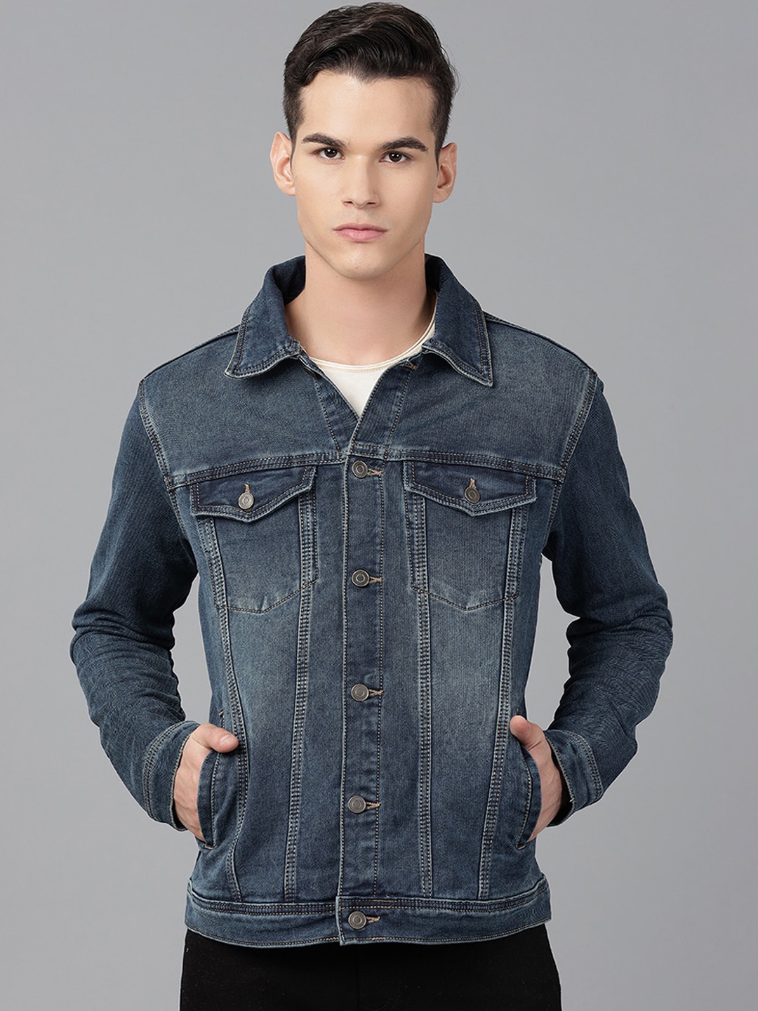 

Richlook Men Blue Washed Regular Fit Denim Jacket