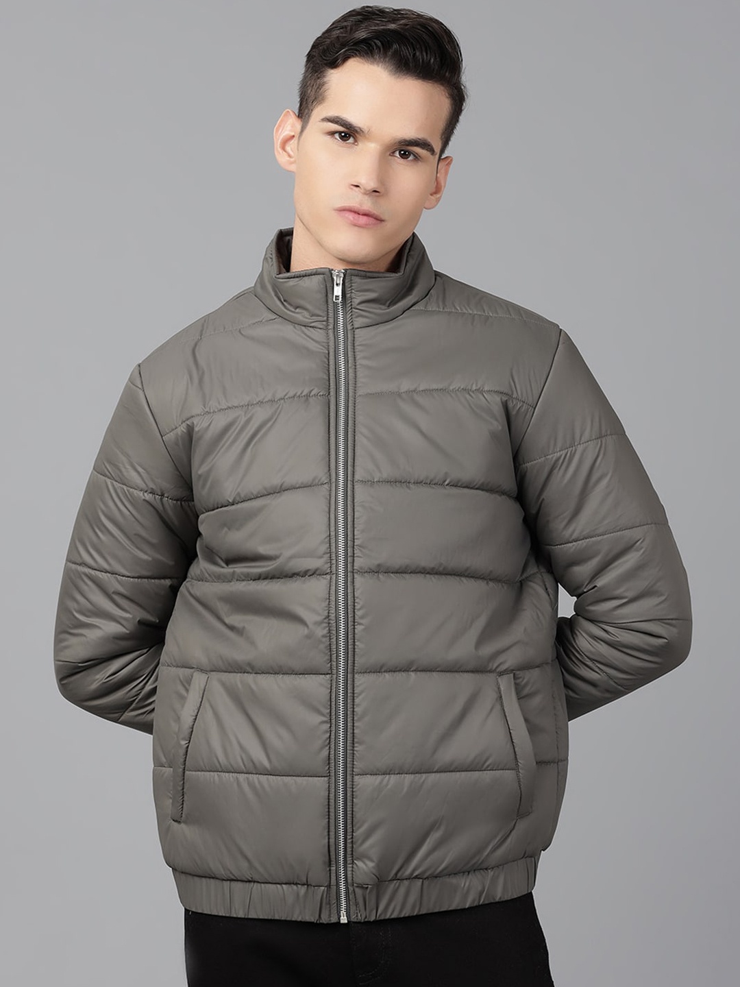 

Richlook Men Grey Geometric Insulator Puffer Jacket