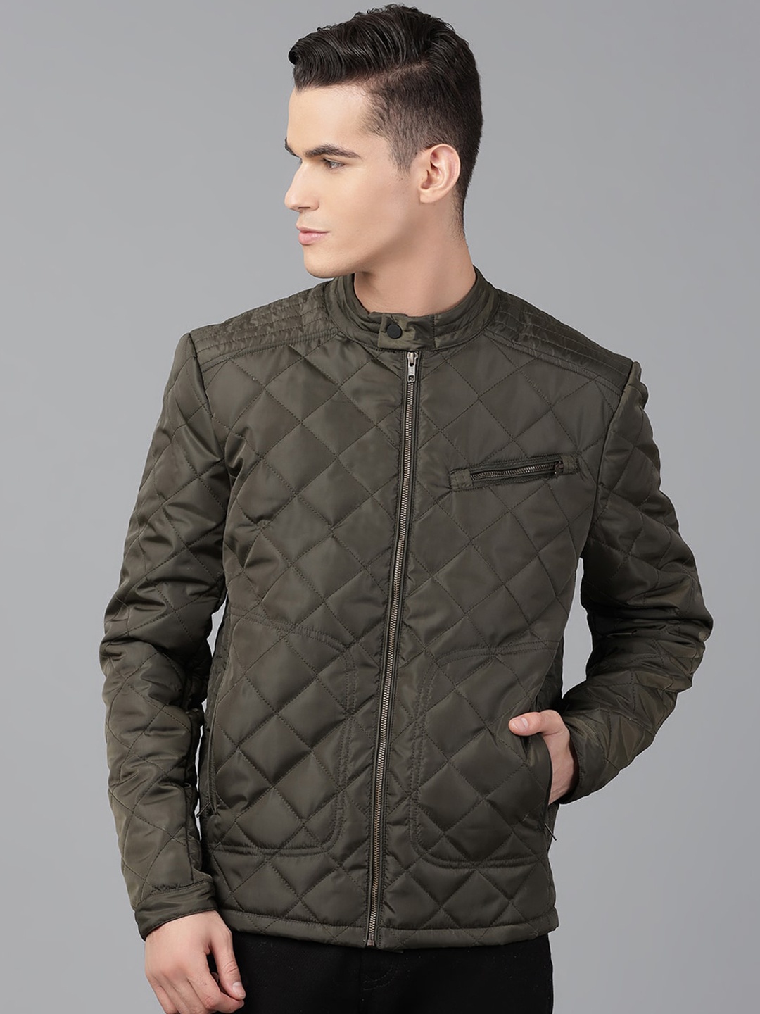 

Richlook Men Olive Green Insulator Quilted Jacket