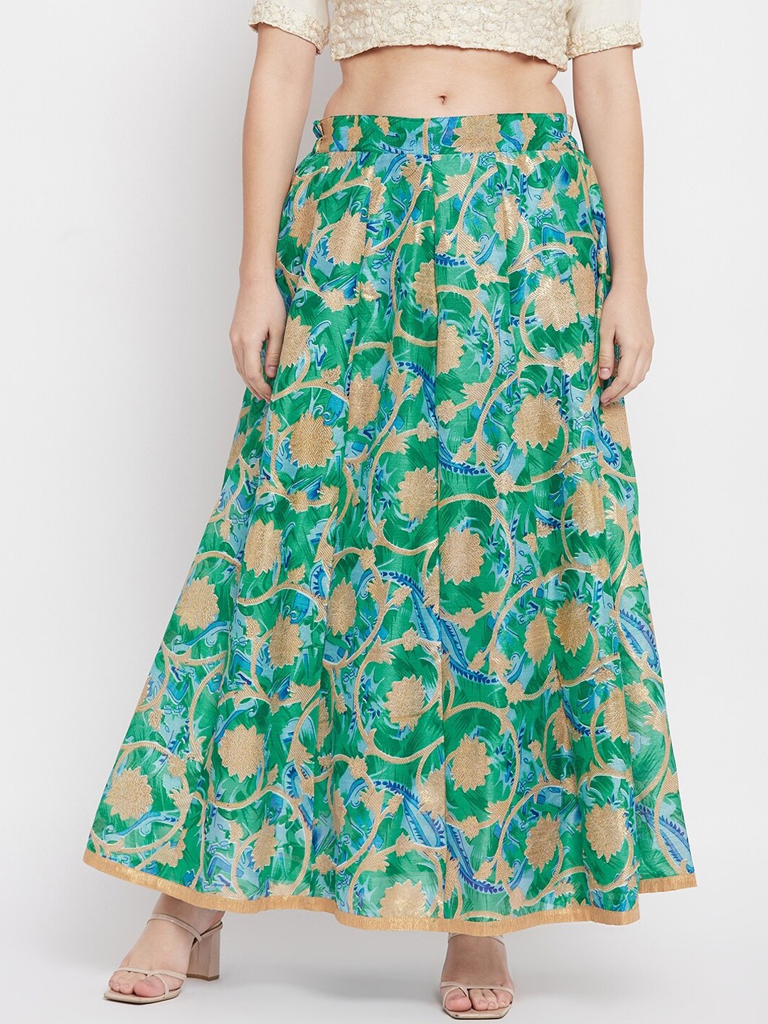 Clora Creation Women Turquoise Blue Self Design Flared Maxi-Skirt