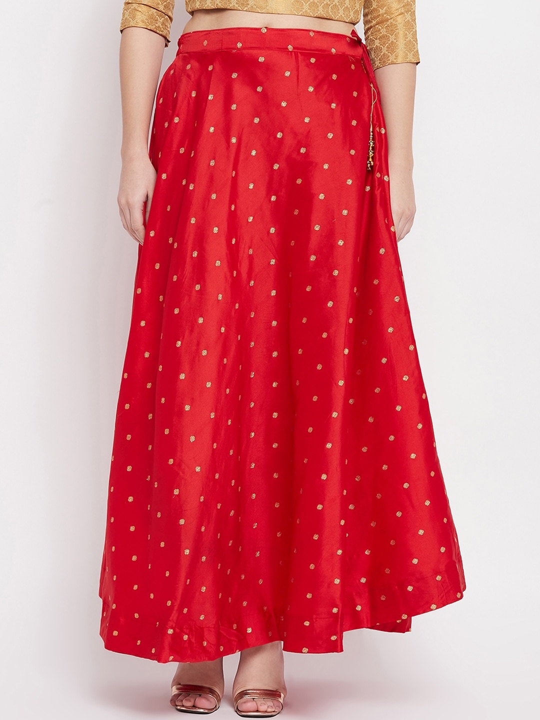 

Clora Creation Women Red Self Design Flared Maxi Skirt
