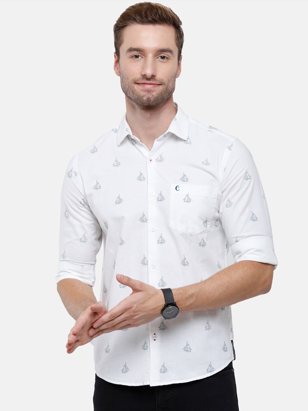 

CAVALLO by Linen Club Men White Printed Casual Shirt