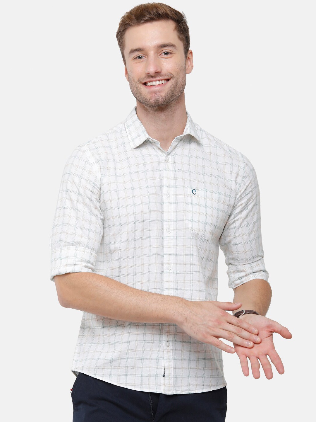 

CAVALLO by Linen Club Men Off White Regular Fit Checked Casual Shirt