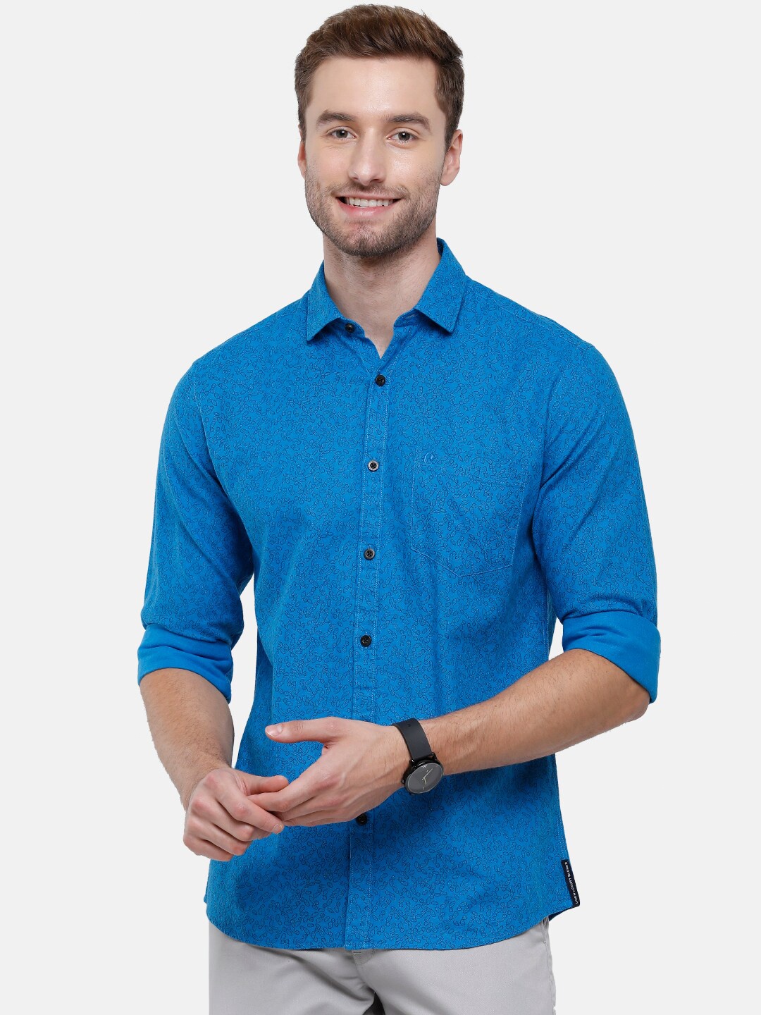 

CAVALLO by Linen Club Men Blue Cotton-Linen Casual Shirt
