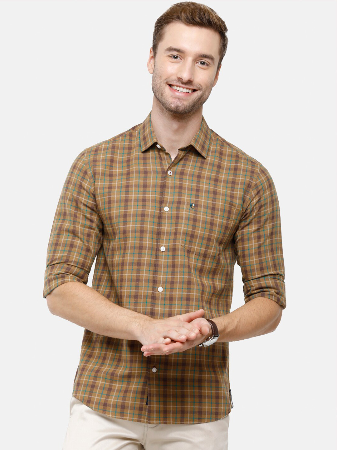 

CAVALLO by Linen Club Men Brown Tartan Checked Casual Shirt
