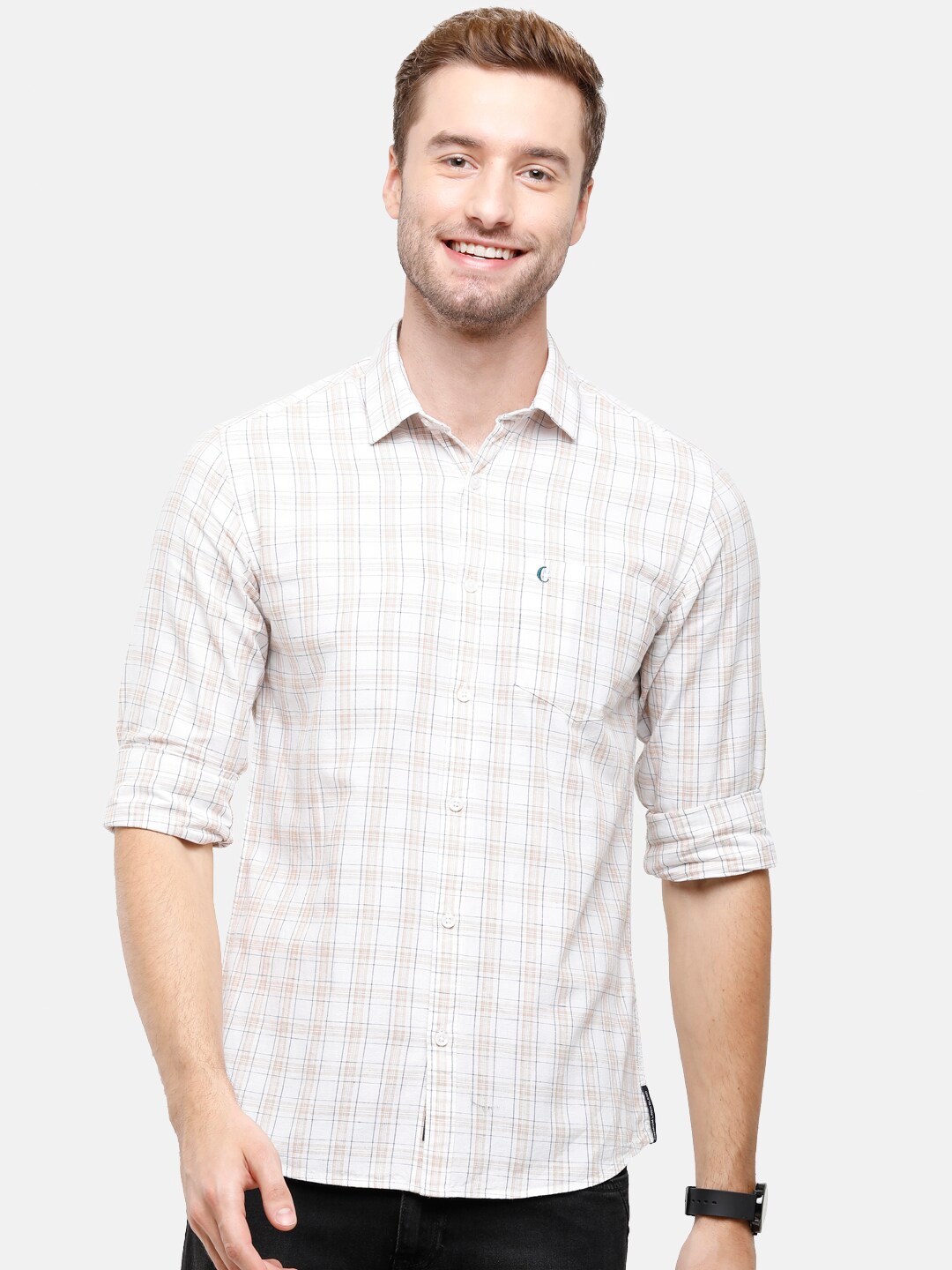 

CAVALLO by Linen Club Men Brown Grid Tattersall Checks Casual Shirt
