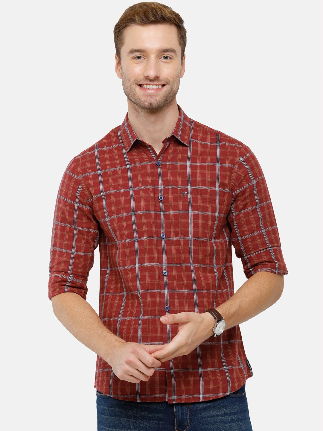 

CAVALLO by Linen Club Men Red Tartan Checks Checked Casual Shirt