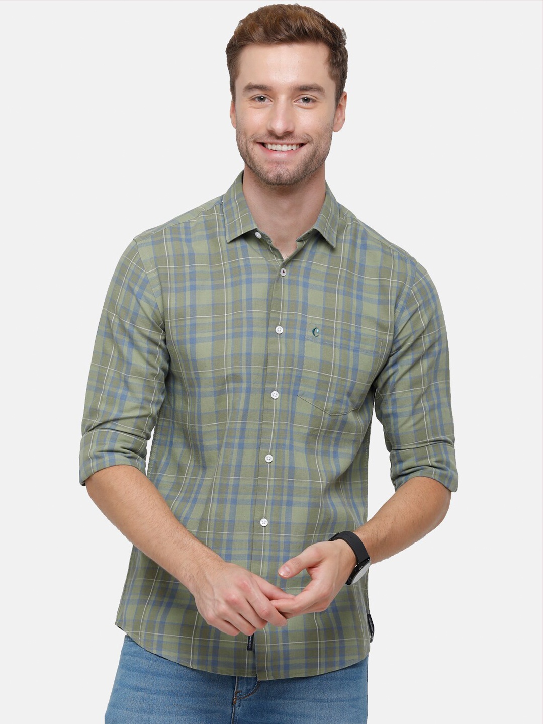 

CAVALLO by Linen Club Men Green Checked Casual Shirt