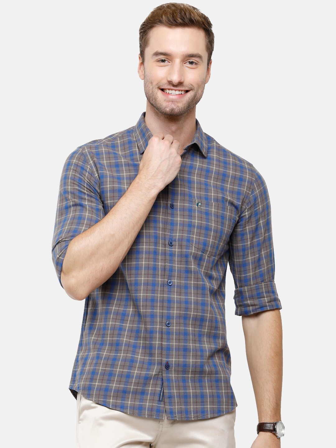 

CAVALLO by Linen Club Men Blue Tartan Checks Casual Shirt