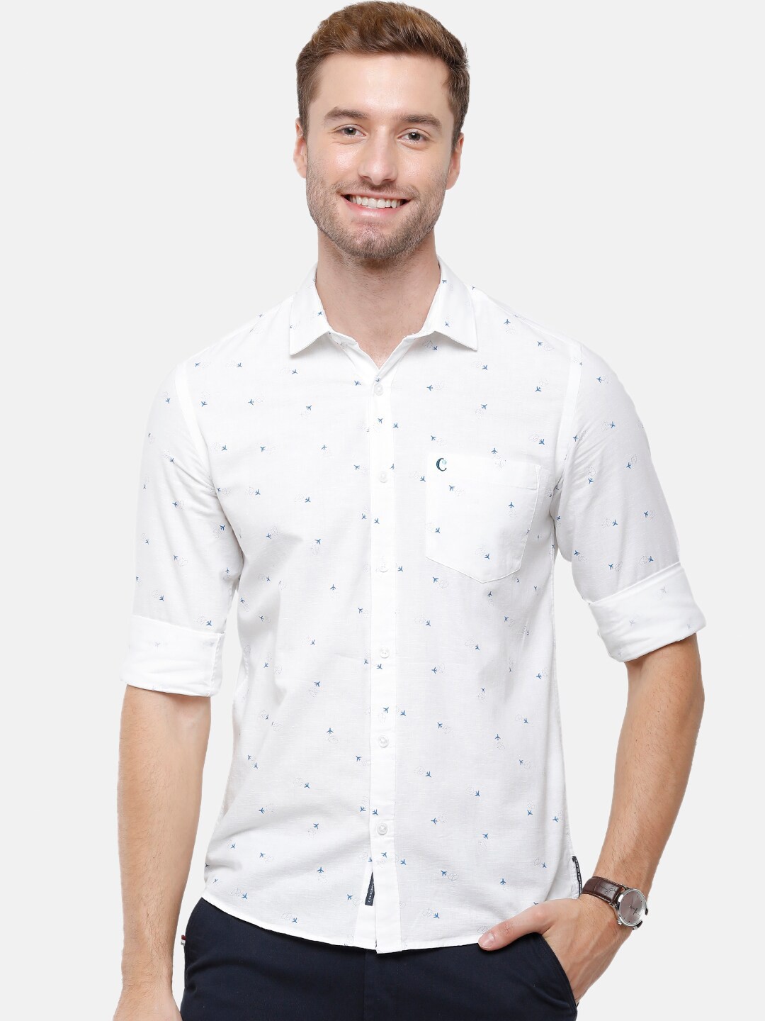 

CAVALLO by Linen Club Men White Printed Casual Shirt
