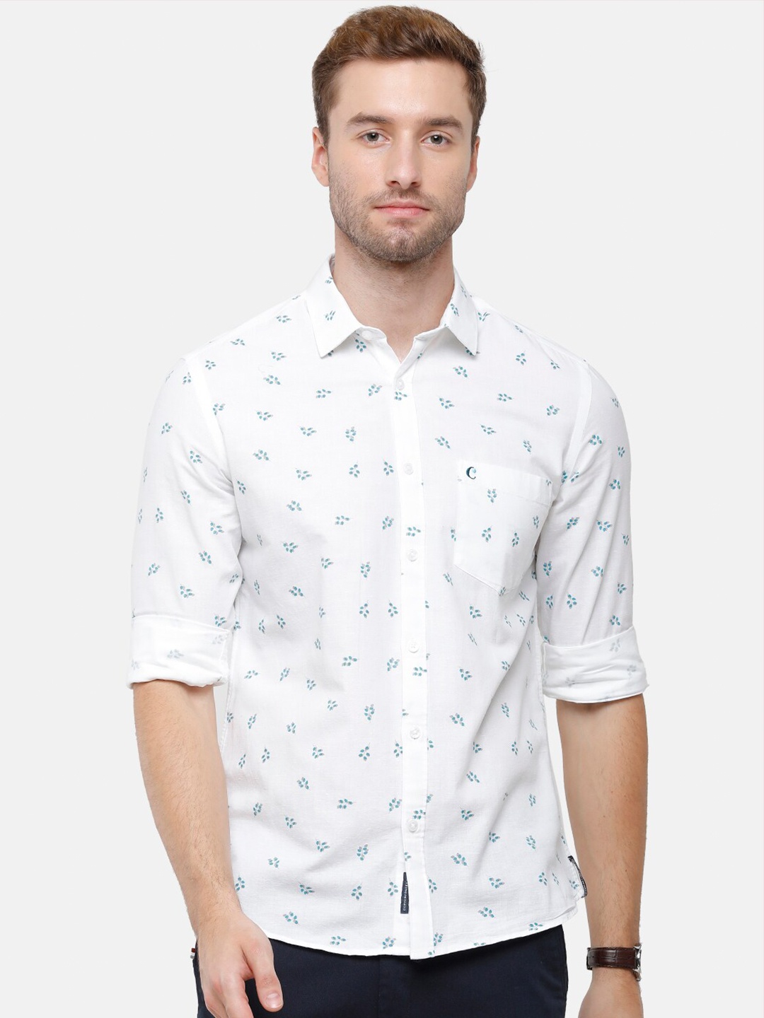 

CAVALLO by Linen Club Men White Printed Linen Cotton Casual Shirt