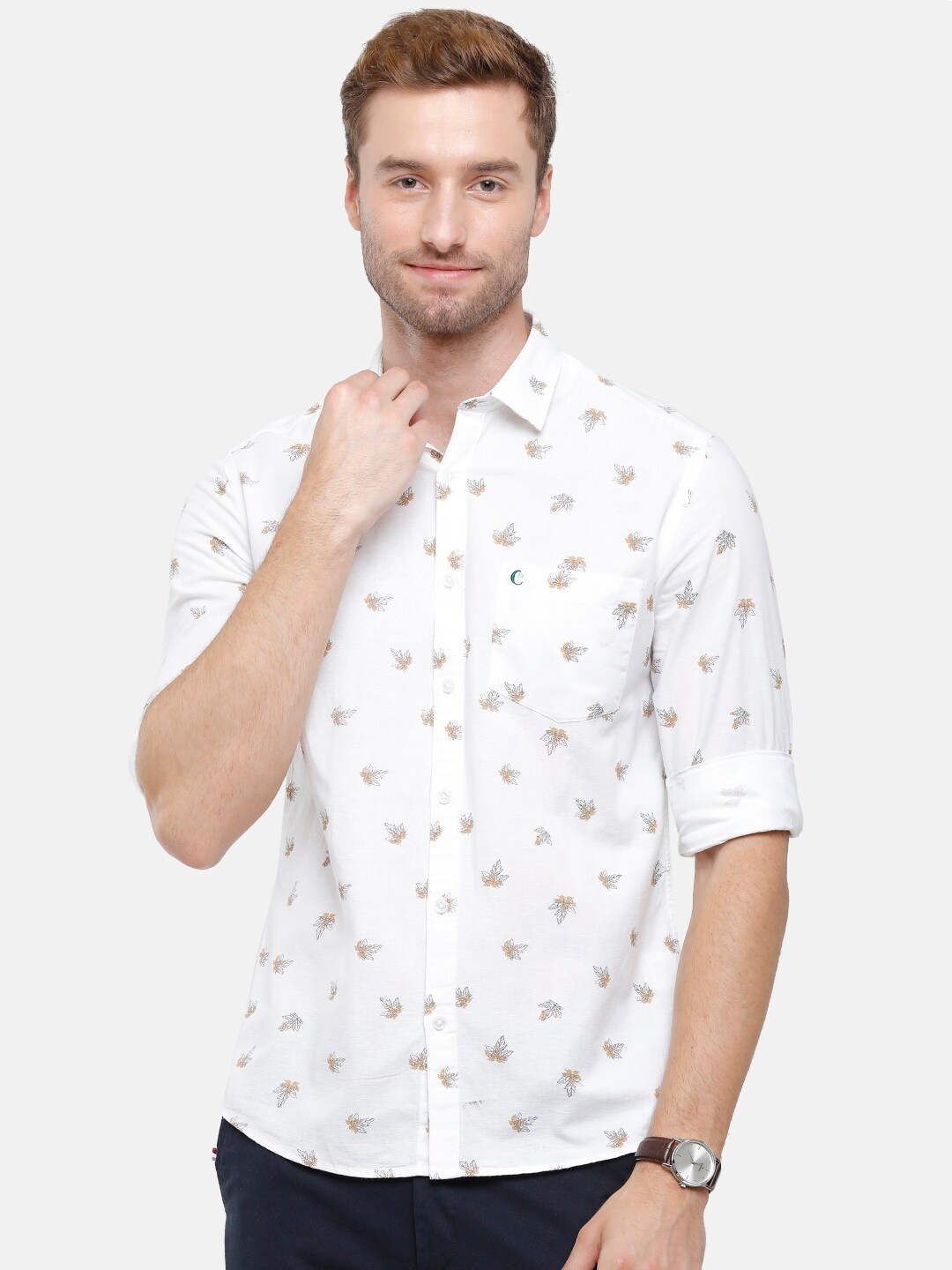 

CAVALLO by Linen Club Men White Printed Linen Cotton Casual Shirt