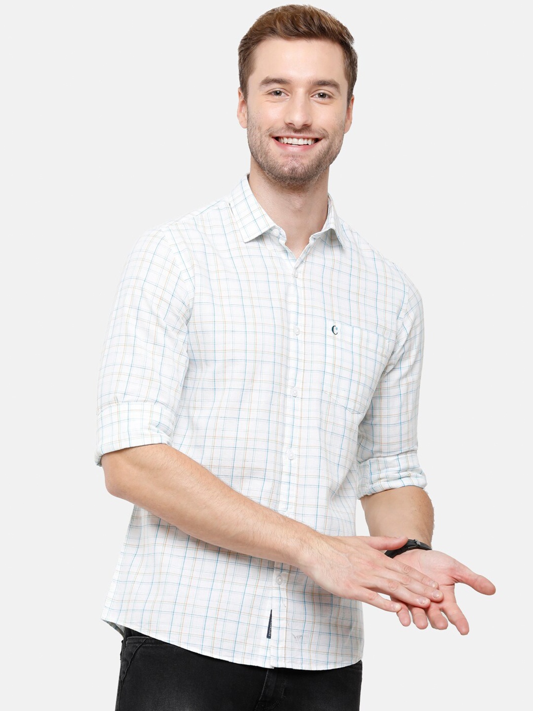 

CAVALLO by Linen Club Men Blue Grid Tattersall Checked Linen and Cotton Shirt