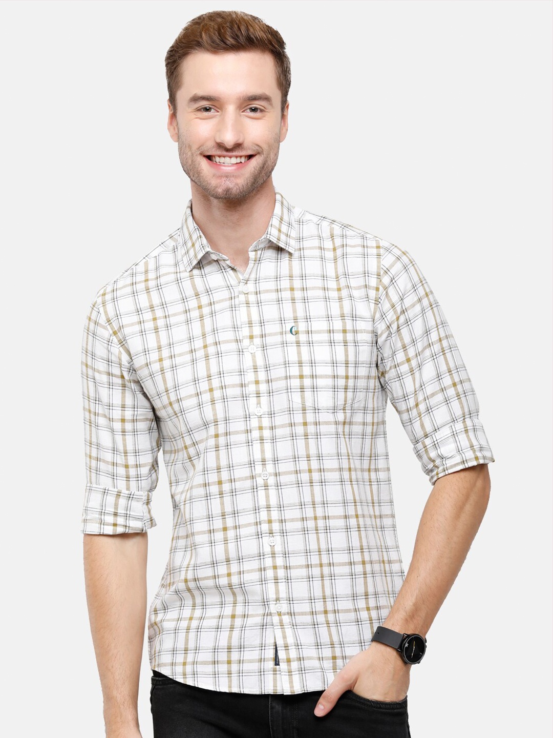 

CAVALLO by Linen Club Men White Checked Casual Shirt