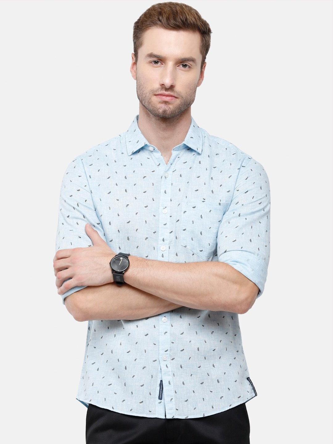 

CAVALLO by Linen Club Men Blue Printed Linen Cotton Casual Shirt