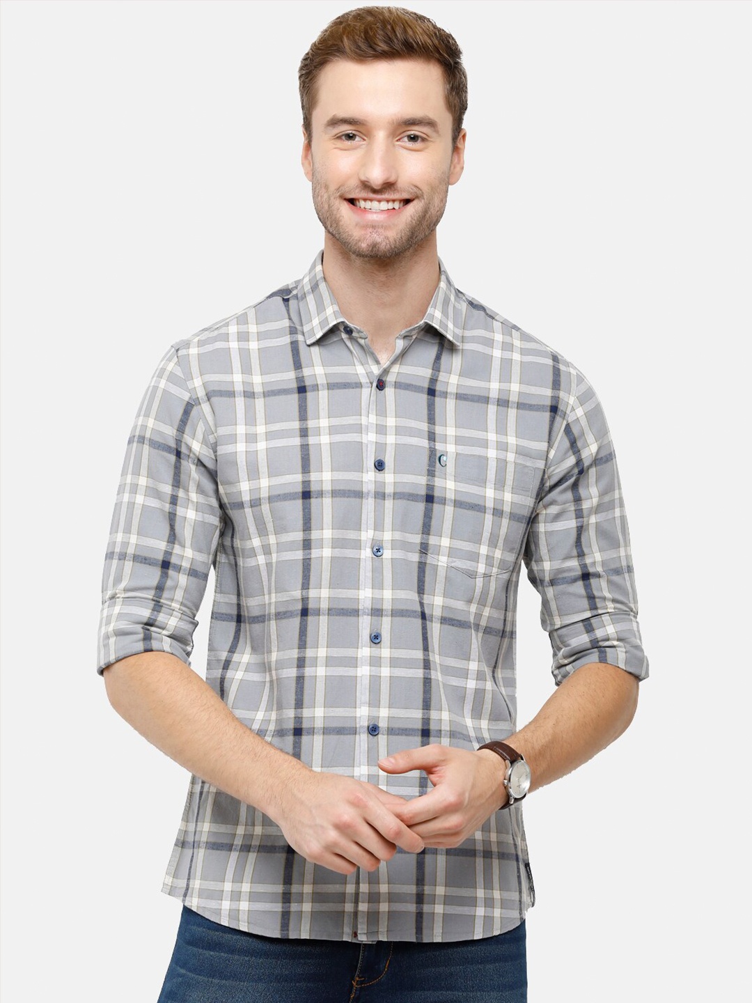 

CAVALLO by Linen Club Men White Regular Fit Checked Casual Shirt