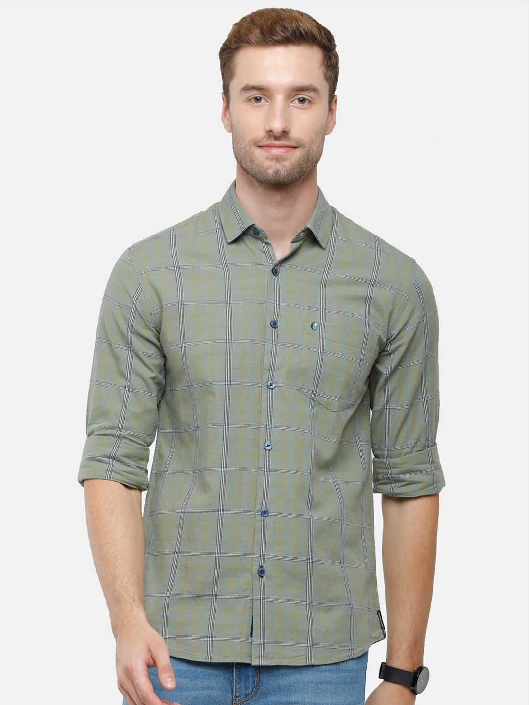 

CAVALLO by Linen Club Men Green Checked Casual Shirt