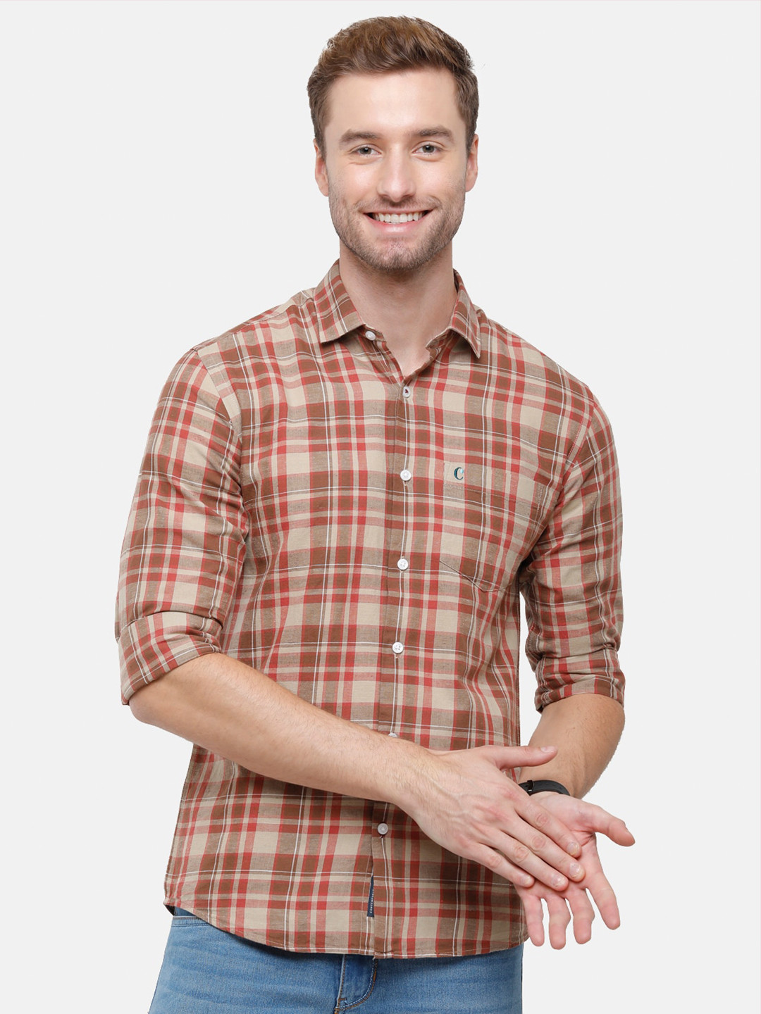 

CAVALLO by Linen Club Men Red Tartan Checked Casual Shirt