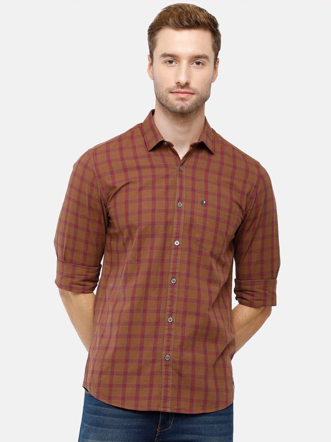 

CAVALLO by Linen Club Men Red Regular Fit Checked Casual Shirt