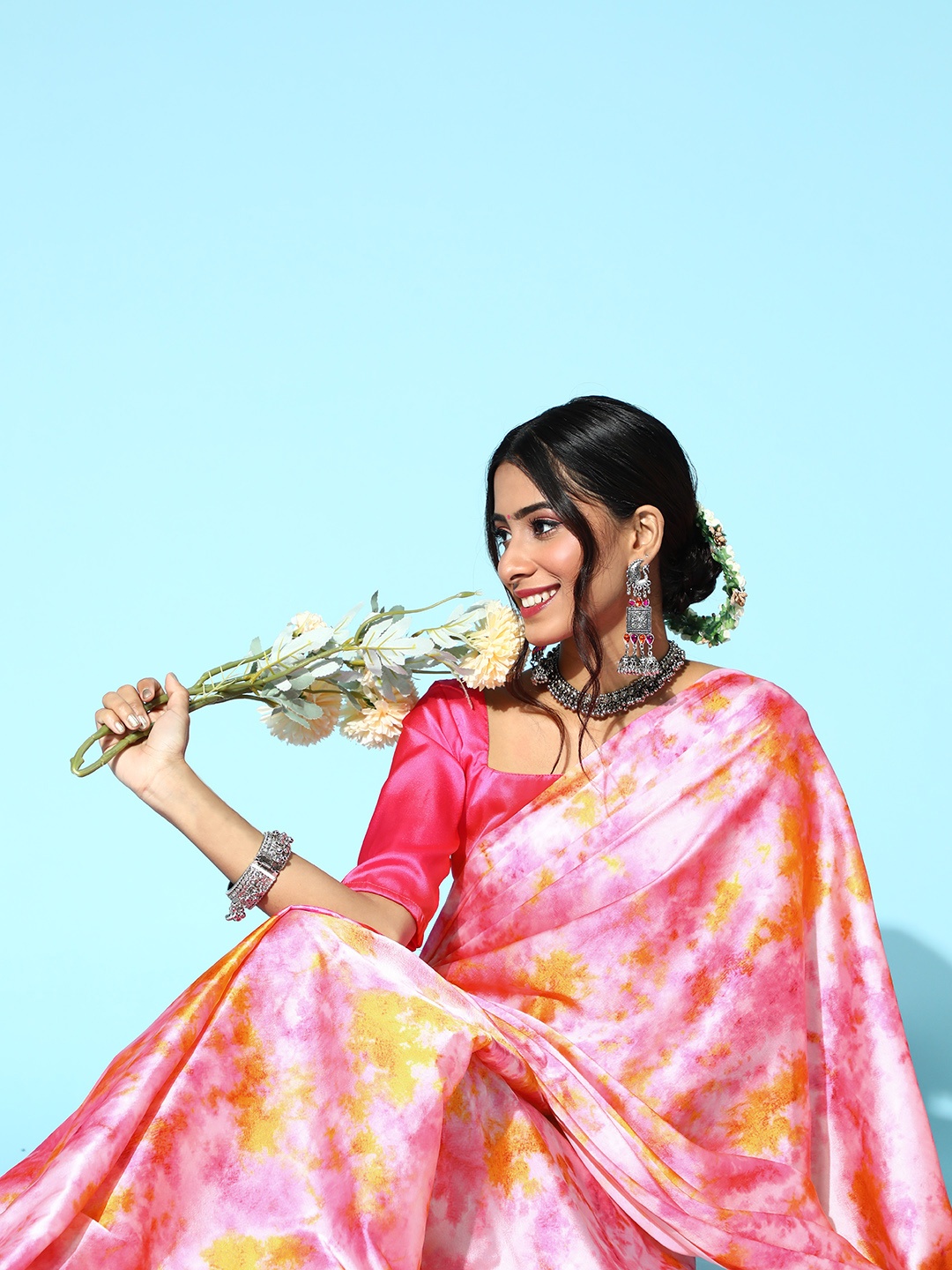 

Mitera Tie and Dye Saree, Pink