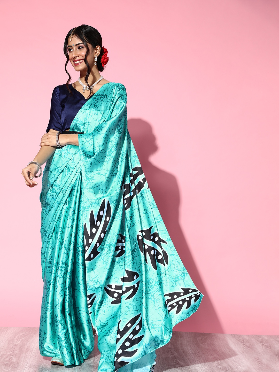 

Mitera Turquoise Blue Tie and Dye Poly Crepe Ready to Wear Saree