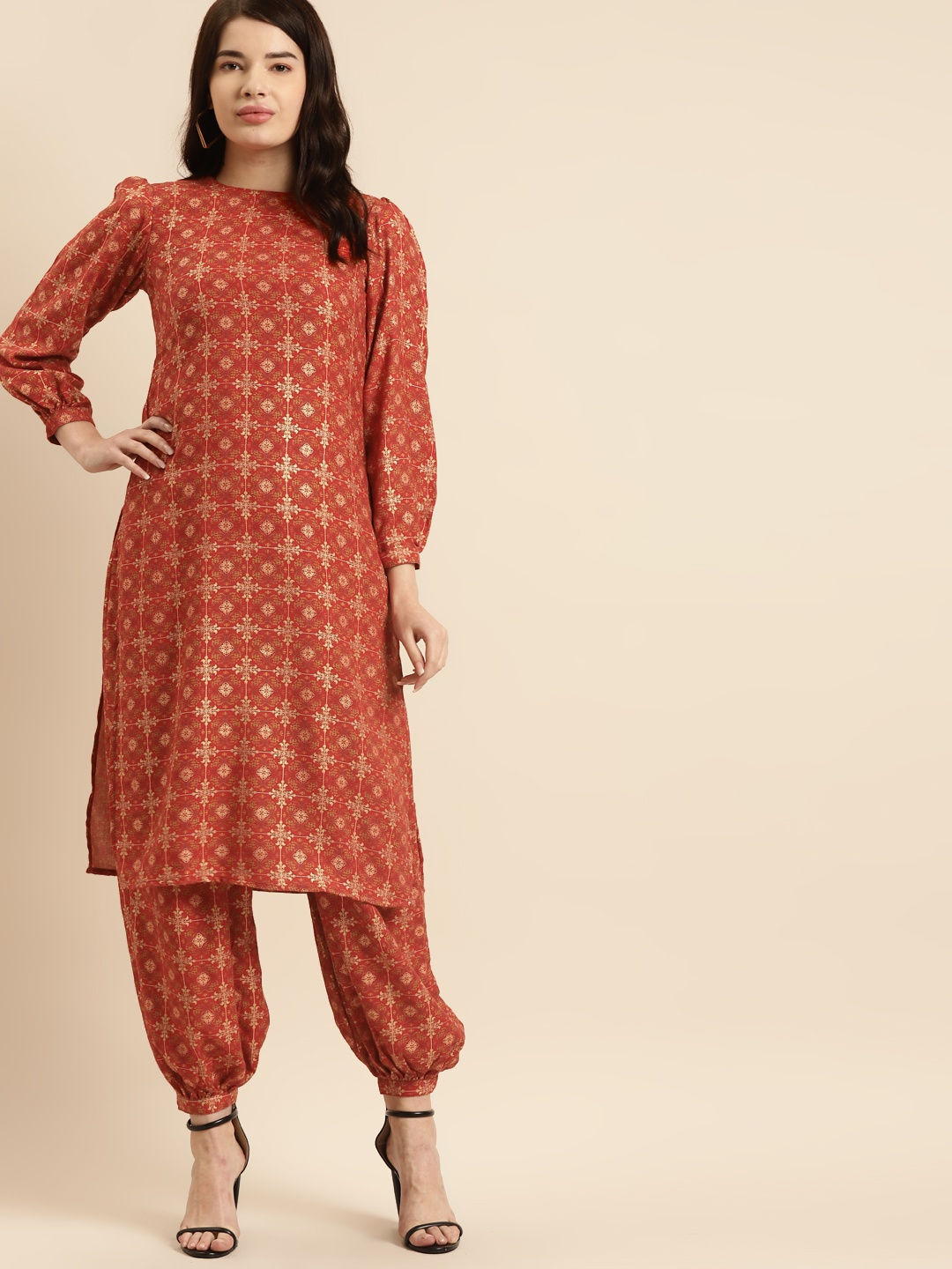 

anayna Women Red Ethnic Motifs Printed Kurta with Dhoti Pants