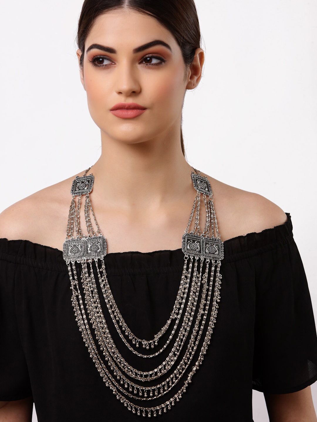 

Arrabi Gunmetal-Toned Oxidised Necklace, Metallic