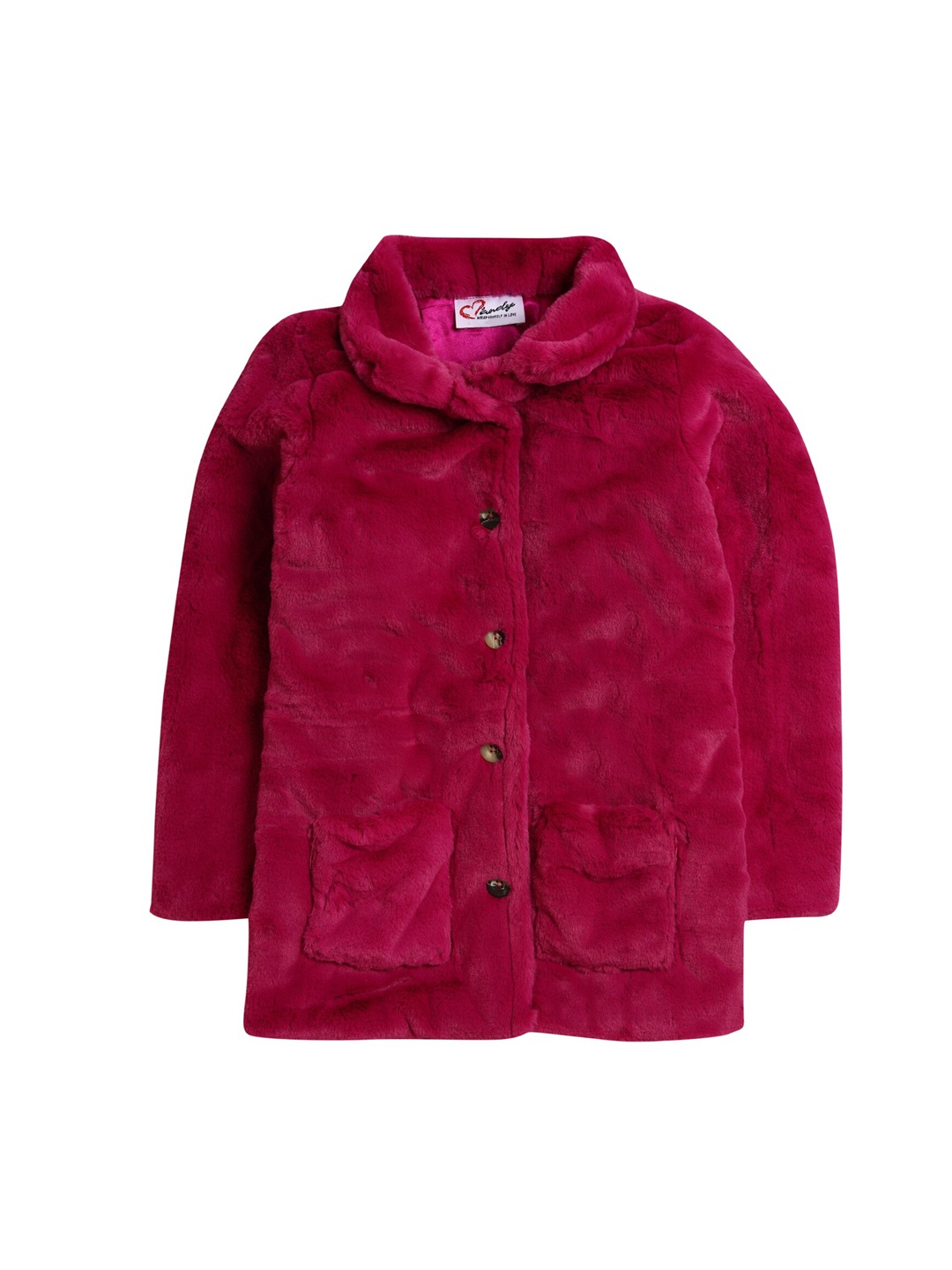 

Hopscotch Girls Magenta-Coloured Solid Woolen Overcoat