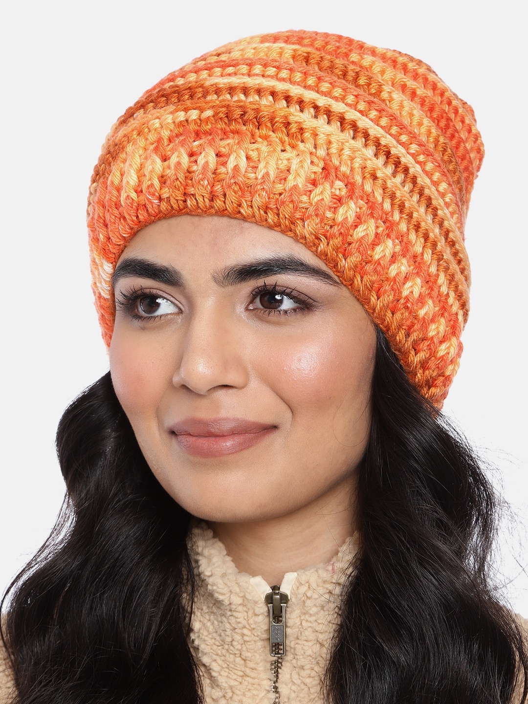 

Magic Needles Women Multicoloured Woollen Crochet Beanie, Multi