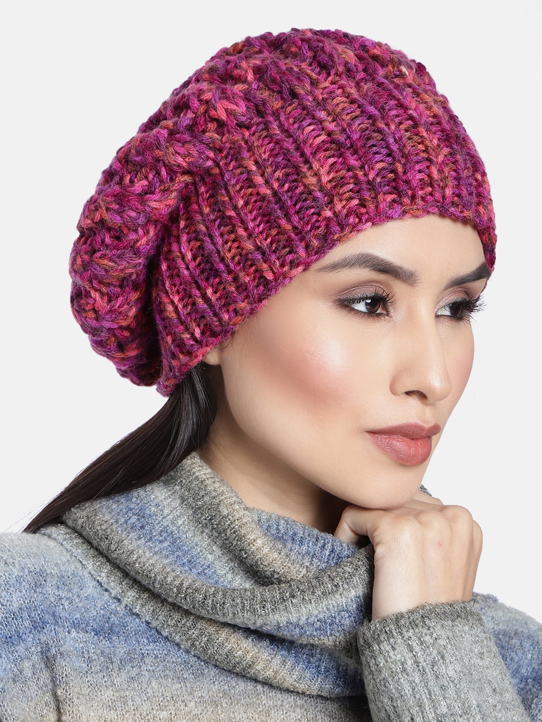 

Magic Needles Women Pink Handknitted Woollen Beanie