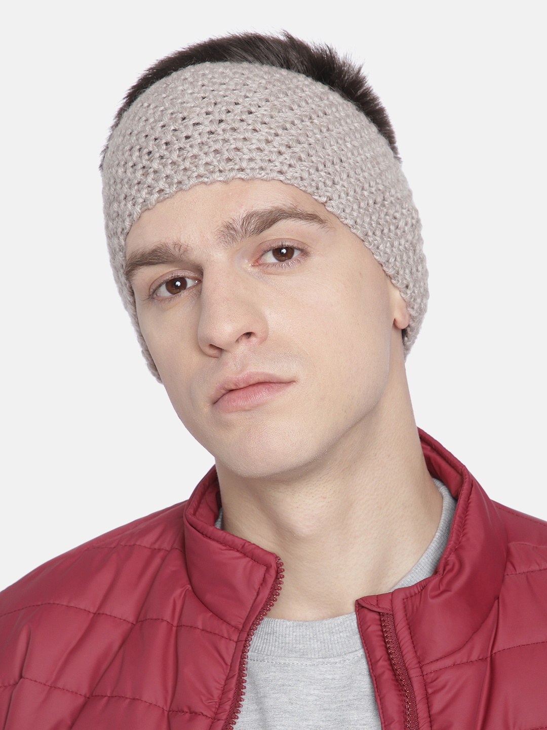 

Magic Needles Men Beige Self-Design Knitted Bandana Woollen Headband