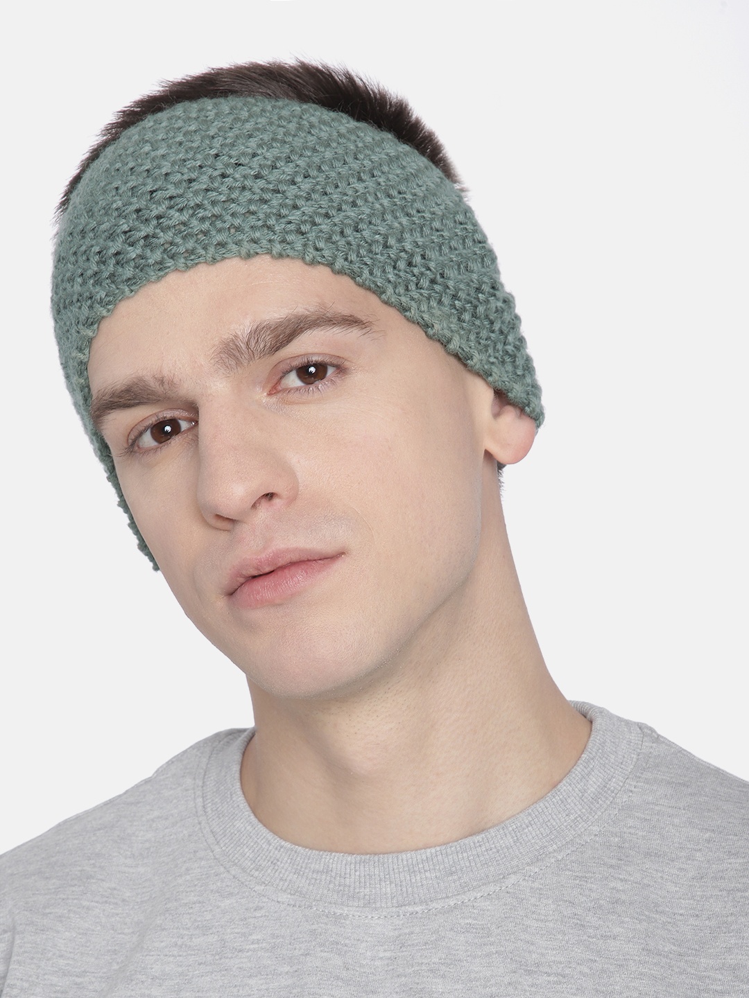 

Magic Needles Men Mint Green Self-Design Knitted Bandana Woollen Headband