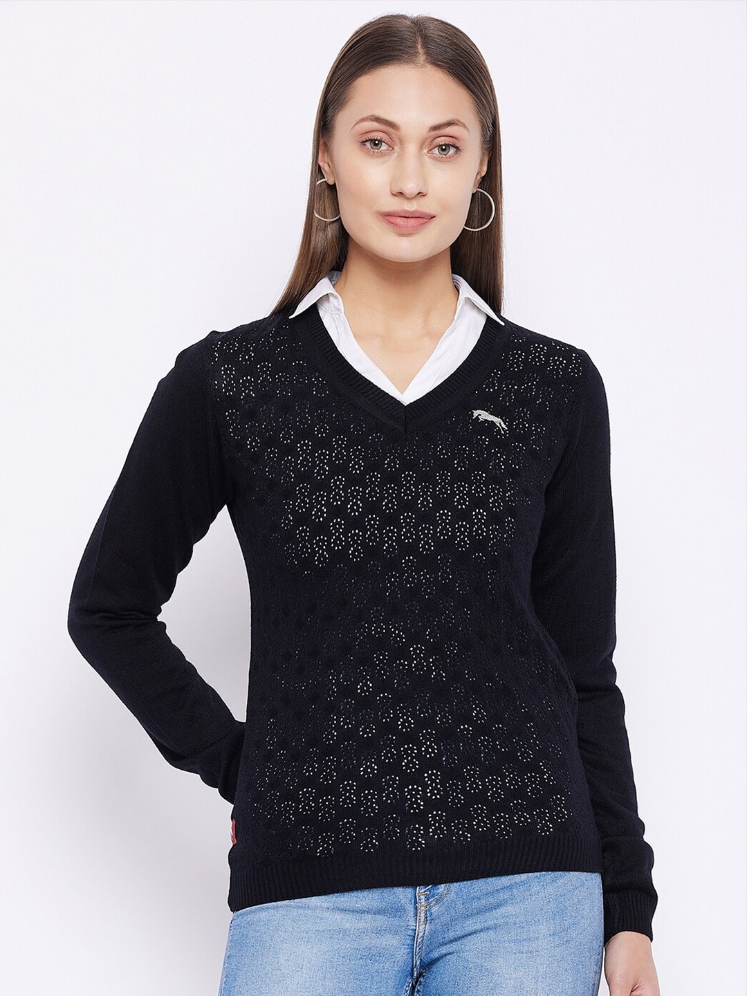 JUMP USA Women Black Pure Acrylic Pullover