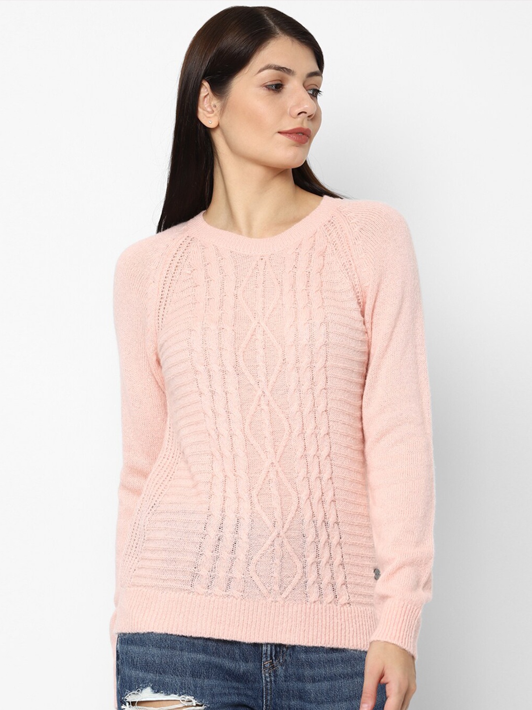 

Allen Solly Woman Women Peach-Coloured Cable Knit Pullover