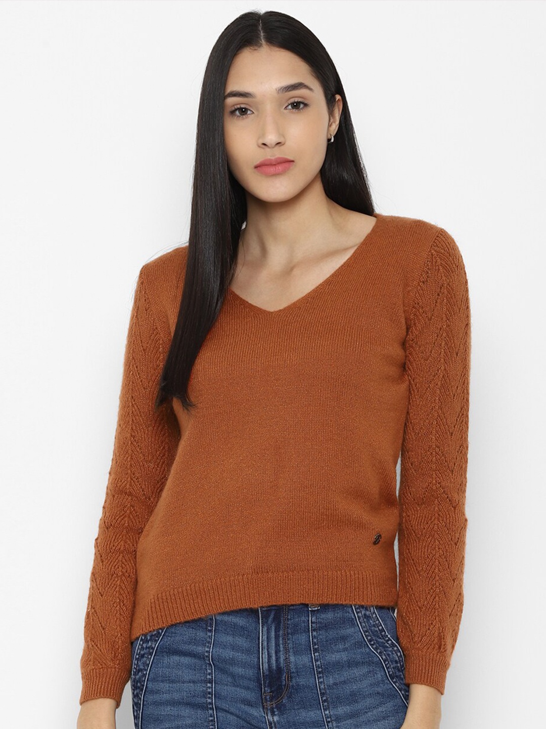Allen Solly Woman Women Brown Acrylic Wool Pullover