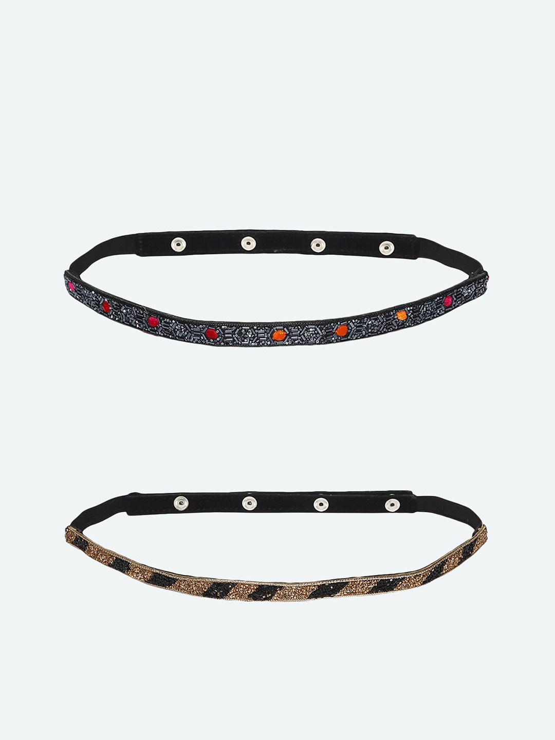 

DEEBACO Women Pack Of 2 Gold & Black Embellished Beaded Belts