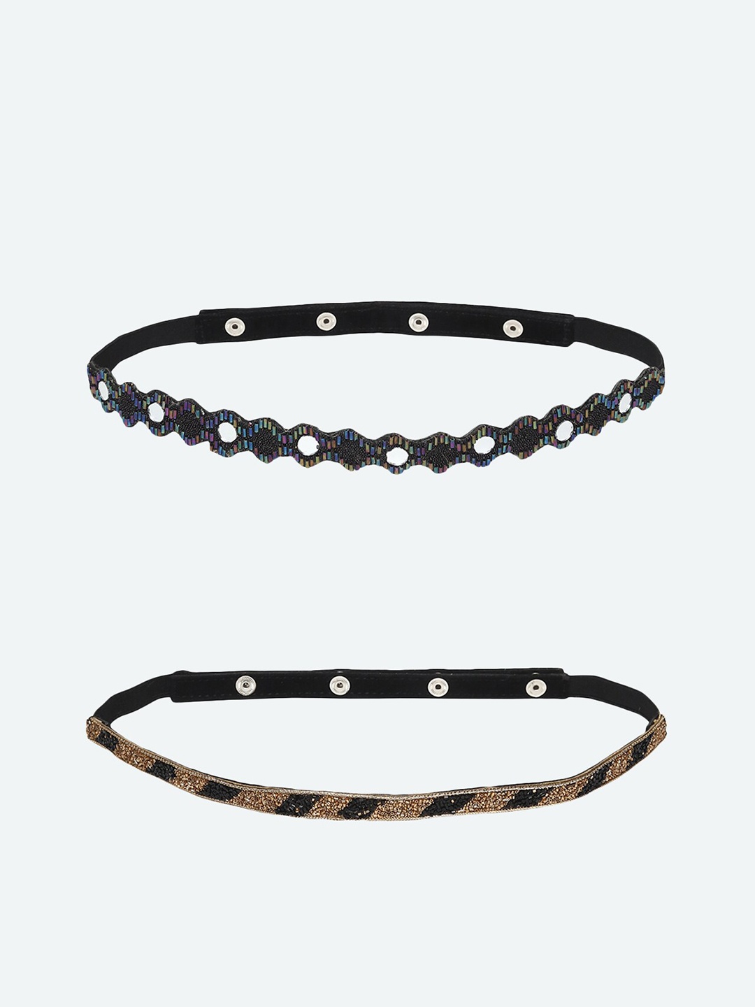 

DEEBACO Women Pack of 2 Gold-Toned Embellished PU Belt